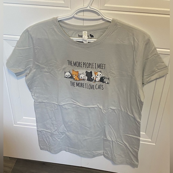 Teeturtle Grey Women’s Lg T-Shirt “The more people I meet, the more I love cats” - Picture 1 of 2